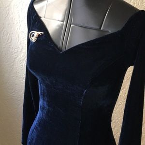 Royal blue velvet fitted dress